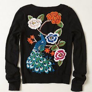HWR Anthropologie Peacock Embroidery Cardigan Sweater XS RARE